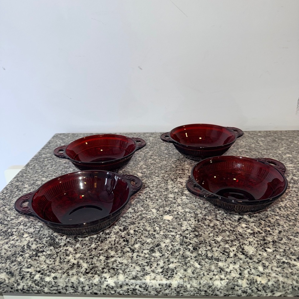 Anchor Hocking Vintage RARE Royal Ruby Glass serving dish Set of 5 Red Glass